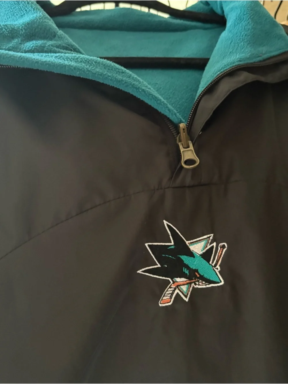 VTG San Jose Sharks Sweatshirt Nylon /Fleece Quarter Zip Reversible Men’s L - Picture 4 of 12